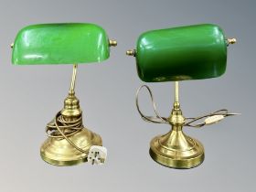 Two brass banker's desk lamps