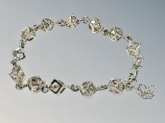 A heavy 925 silver cube and gem bracelet