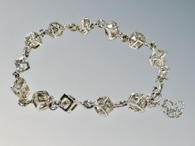 A heavy 925 silver cube and gem bracelet