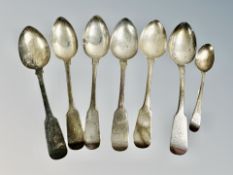 A set of six Victorian Scottish silver desert spoons, maker JB, Edinburgh,
