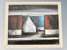 Danish School, abstract buildings, oil on canvas,