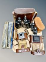 A pair of German beh Dienstglass 7 x 50 binoculars, further pair of Regent 8 x 30 binoculars,