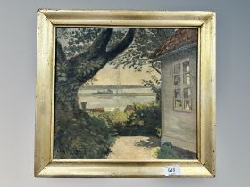 Danish School, A view by a cottage, oil on canvas,