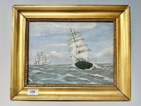 Danish School, Boats in rough seas, oil on canvas,