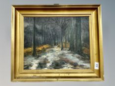 I Skoubue, Woodland scene, oil on canvas,