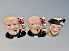 Three Royal Doulton character jugs - Winston Churchill D6907 (2) and Monty D6202