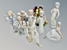 A group of Leonardo collection figures including the Old balloon lady