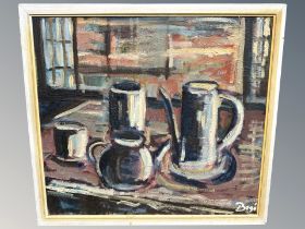 Danish School : Still life with pottery, oil on board, 54 cm x 49 cm,