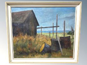 Danish School : A shack by the coast, oil on canvas,