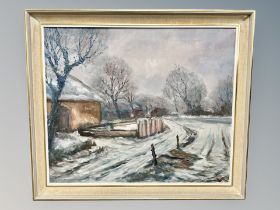 Danish School, Snow on a pathway, oil on canvas,