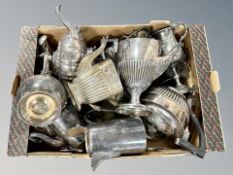 A box containing a large quantity of silver plated items