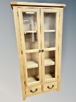 A Oak Furniture Land contemporary oak double door glazed bookcase width 90 cm