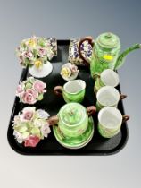 A Japanese export coffee set, two trinket boxes,