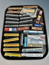 A group of unboxed N scale die cast locomotives and rolling stock including Bachmann,