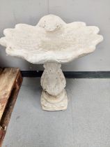 A concrete shell pedestal bird bath height 64 cm