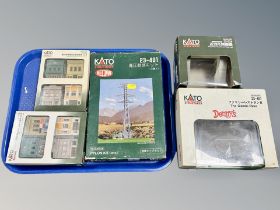 Five boxed Kato N scale model railway buildings