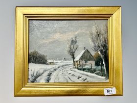 Danish School, Cottage in snow, oil on canvas,