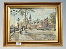 Danish School, Figures by a town hall, oil on canvas,