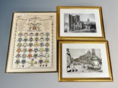 A 19th century hand coloured engraving depicting the arms of the several companies of Newcastle