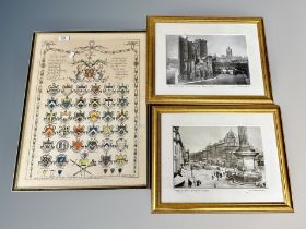 A 19th century hand coloured engraving depicting the arms of the several companies of Newcastle