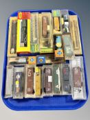 A group of die cast N scale locomotives and rolling stock including Minitrix by Hornby,