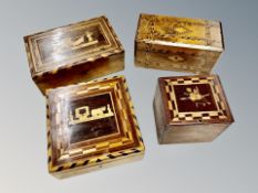 Four 19th century marquetry inlaid boxes