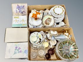 Two boxes of English ceramics, JG Meakin dinner ware, Maling lustre plates,