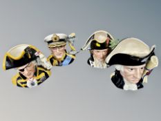 Four Royal Doulton character jugs - George Washing D6824, Captain Bligh D6967,