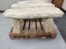 A concrete naturalistic garden bench on squirrel pedestals length 100 cm