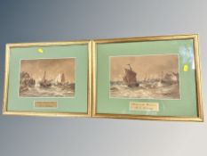 R J Wilding : Portsmouth Harbour and Dutch Fishing Boat, two watercolours framed as a pair,