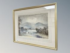 F Buffham : A view towards mountains, watercolour,