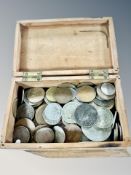 A box of assorted pre decimal coins and tokens