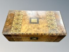 A Victorian burr walnut and parquetry inlaid writing slope