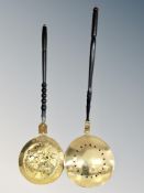 Two 19th century copper and brass bed warming pans