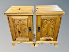 A pair of Gothic style pine bedside stands,