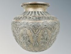 A 19th century Indian heavily engraved bulbous vase, height 13.