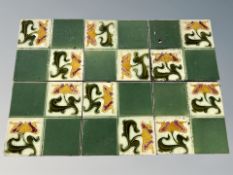 A set of six late Victorian Art Nouveau earthenware tiles