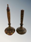 Two 19th century Kashmir lacquered wood vases, one with stopper,