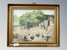 Danish school : Chickens in a yard, oil on panel,