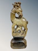 A 19th century Chinese carved soapstone figure of a deer, height 28.