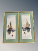 M Dufoir : Fishing boats in calm waters, a pair of watercolours,