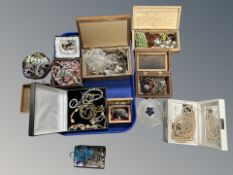 Several jewellery boxes containing costume jewellery, gilt metal pieces, bangles,