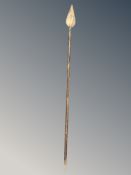 A 19th century spear with broad leaf shaped head and spike pommel,