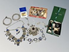 A collection of Eastern white metal jewellery, Lapis lazuli decorated necklaces, costume jewellery,