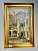 V Bruno : Building with courtyard, oil on canvas,