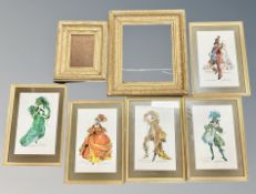 Two Victorian gilt gesso picture frames and five gilt framed John Hogarth prints
