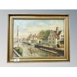 T Randop : Boats on a canal, oil on canvas,