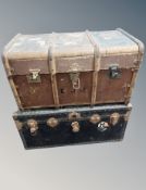 Two antique shipping trunks
