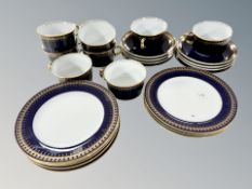 Twenty four pieces of Romanov cobalt blue tea china