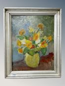 Yens Olsen : Still life of flowers in a vase, oil on board,